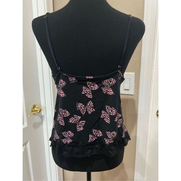 Heavenly by Victoria's Secret black cami with pink butterfly print, lace and ruf - Picture 2 of 5